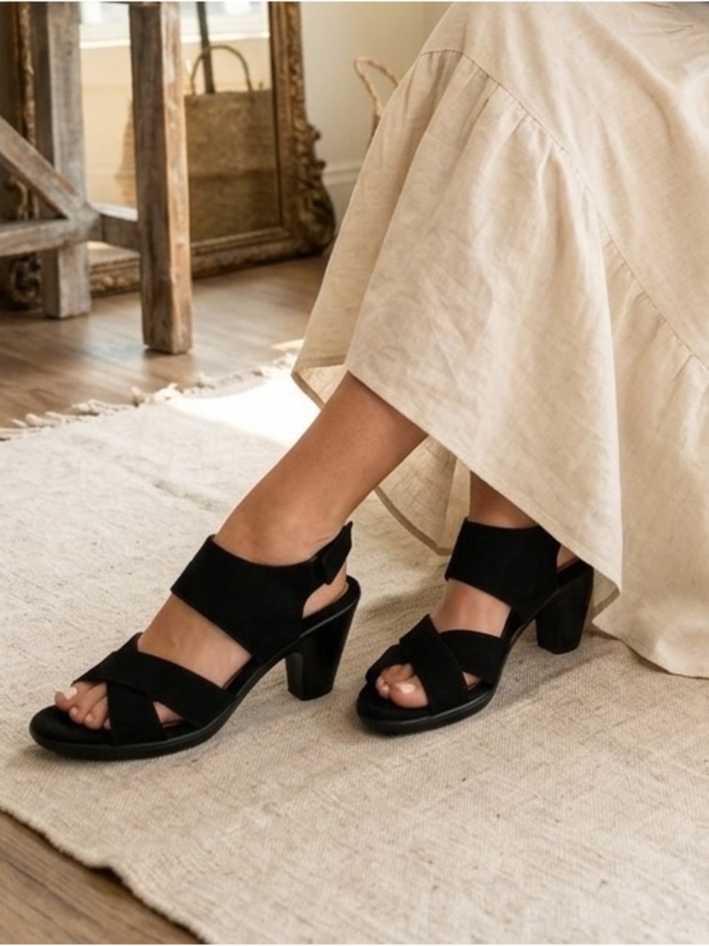 croft & barrow Black Suede Block Heel Sandals